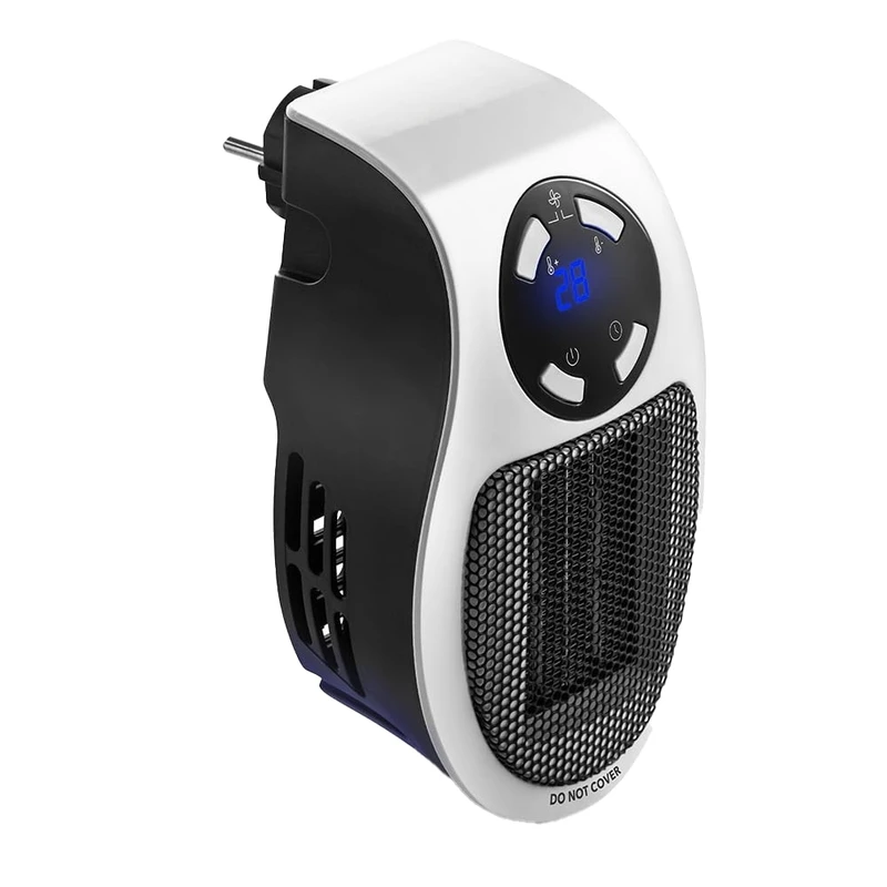 فن هیتر برقی دستی 500 وات مدل Portable heater با تایمر هوشمند و صفحه نمایش LED، کم‌مصرف، سبک و قابل حمل مناسب فضای خانه، اداری، گلخانه و کارگاه